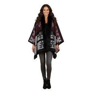 Mitchie's Genuine Fur Wool Cashmere Blend Southwestern Pattern Wrap One Size